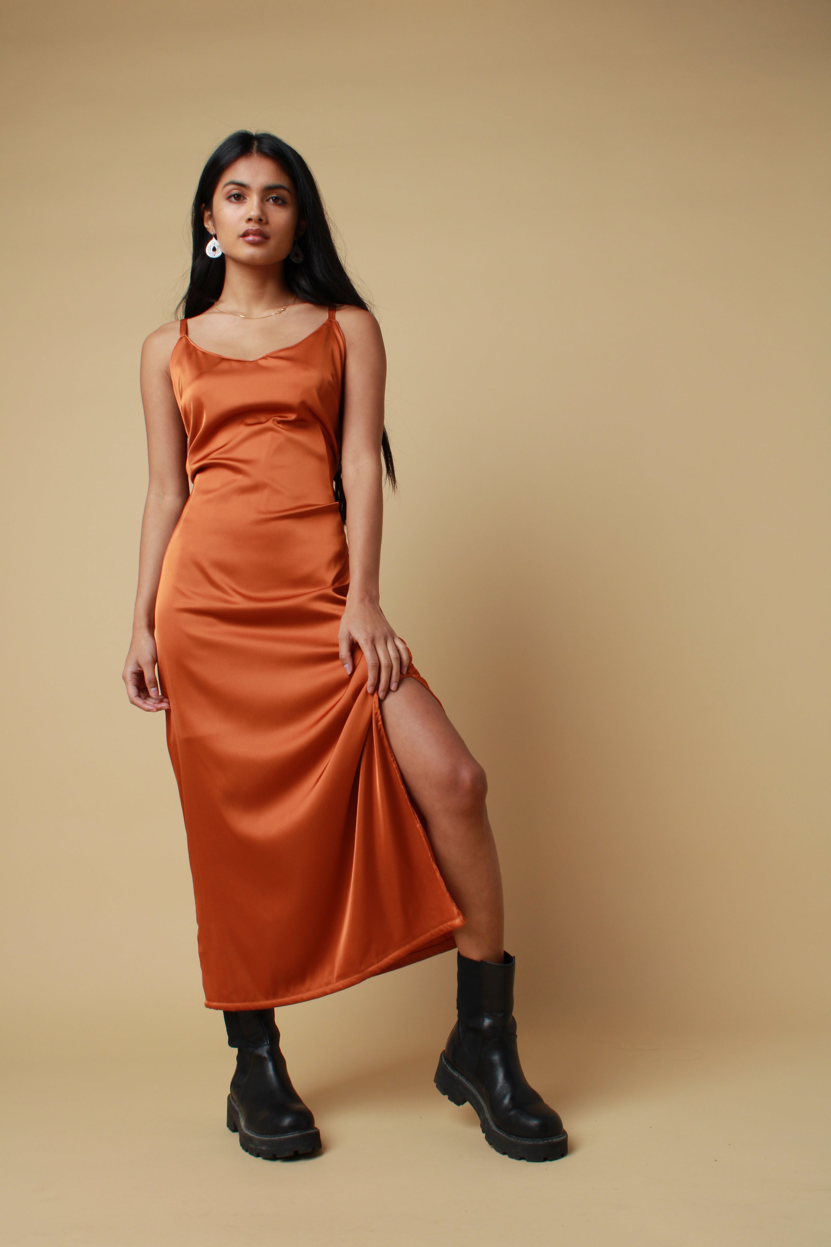 orange slip dress